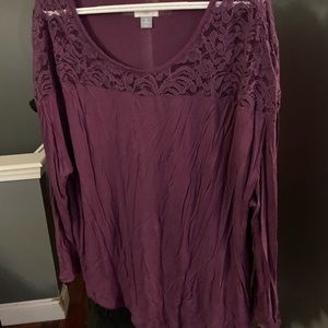 Long sleeve plus size shirt with lace accents